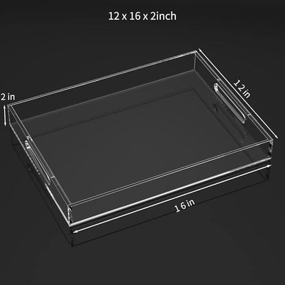 NIUBEE Clear Serving Tray 12x16 Inches -Spill Proof- Acrylic Decorative Tray - Image 2