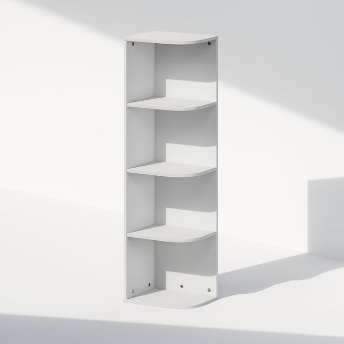 Furinno Reed Corner Shelf, 4-Tier Corner Bookshelf, Book Shelf, Corner Shelves - Image 4