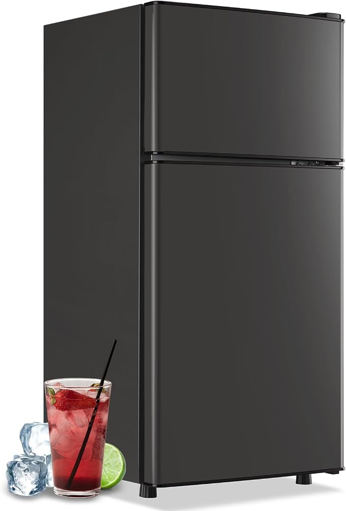 Mini Fridge with Top Freezer Apartment Size Dual Door Compact Small Refrigerator by DEMULLER