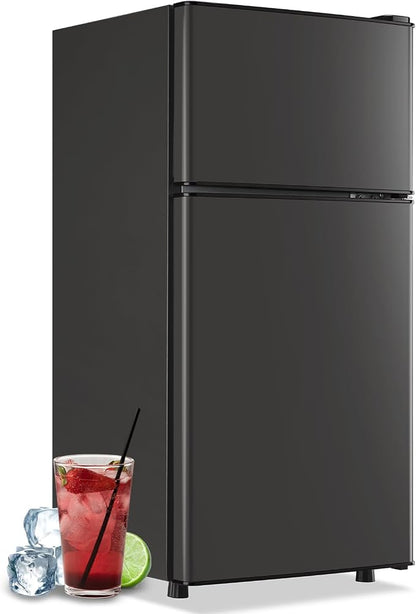 Mini Fridge with Top Freezer Apartment Size Dual Door Compact Small Refrigerator by DEMULLER