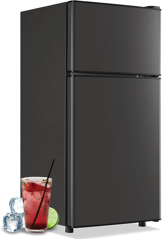 Mini Fridge with Top Freezer Apartment Size Dual Door Compact Small Refrigerator by DEMULLER