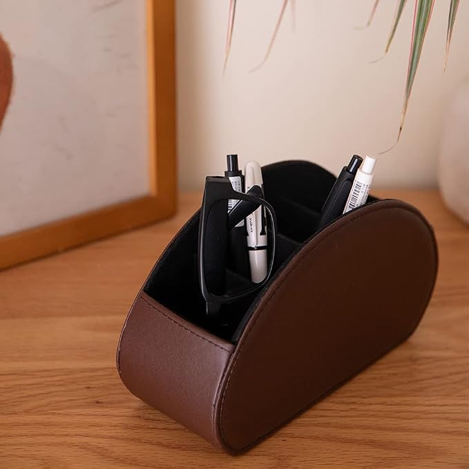 Remote Control Holder Organizer Table Desk Leather Control Storage TV Remote - Image 3