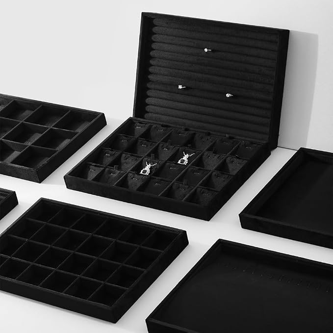 Velvet Ring Display Tray, Stackable Muilt Slot Rings Ear Stud Storage Tray - Image 9