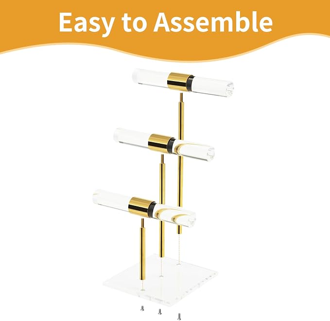 T-Bar Tangle-free Necklace and Jewelry Display Stands, 3-Tier Acrylic Bracelet - Image 7