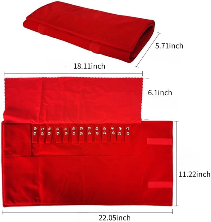 Premium Jewelry Roll Organizer for 16 Necklaces 55cm x 29cm Metal Snap & Velcro - Image 5