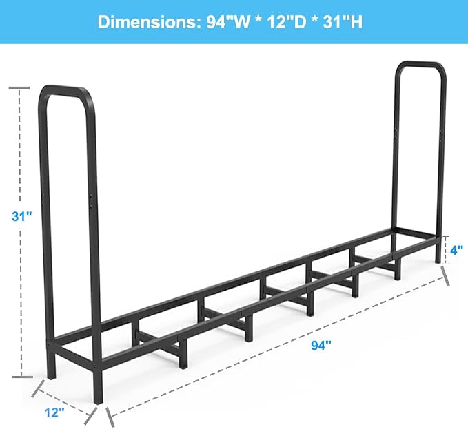 8ft Firewood Rack Holder, Adjustable Heavy Duty Fire Log Stacker Stand - Image 2