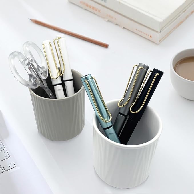Round Ceramic Pen Holder for Desk Cute Pencil Cup Pot Desk Organizer for Girls - Image 2