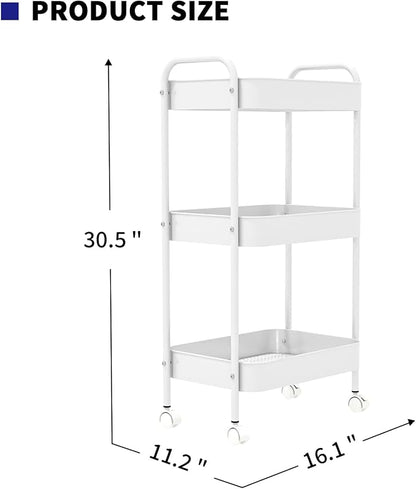 3-Tier Metal Utility Rolling Cart, Living Room, Movable Storage Organizer - Image 7