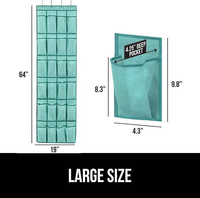 GORILLA GRIP Over the Door Shoe Organizer, 24 Large Breathable Mesh Pockets - Image 6
