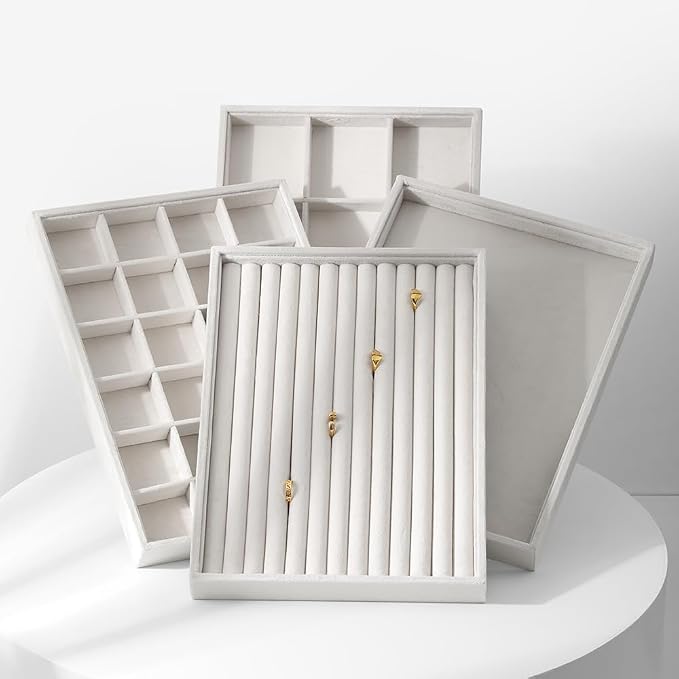 Velvet Ring Display Tray, Stackable Muilt Slot Rings Ear Stud Storage Tray - Image 6