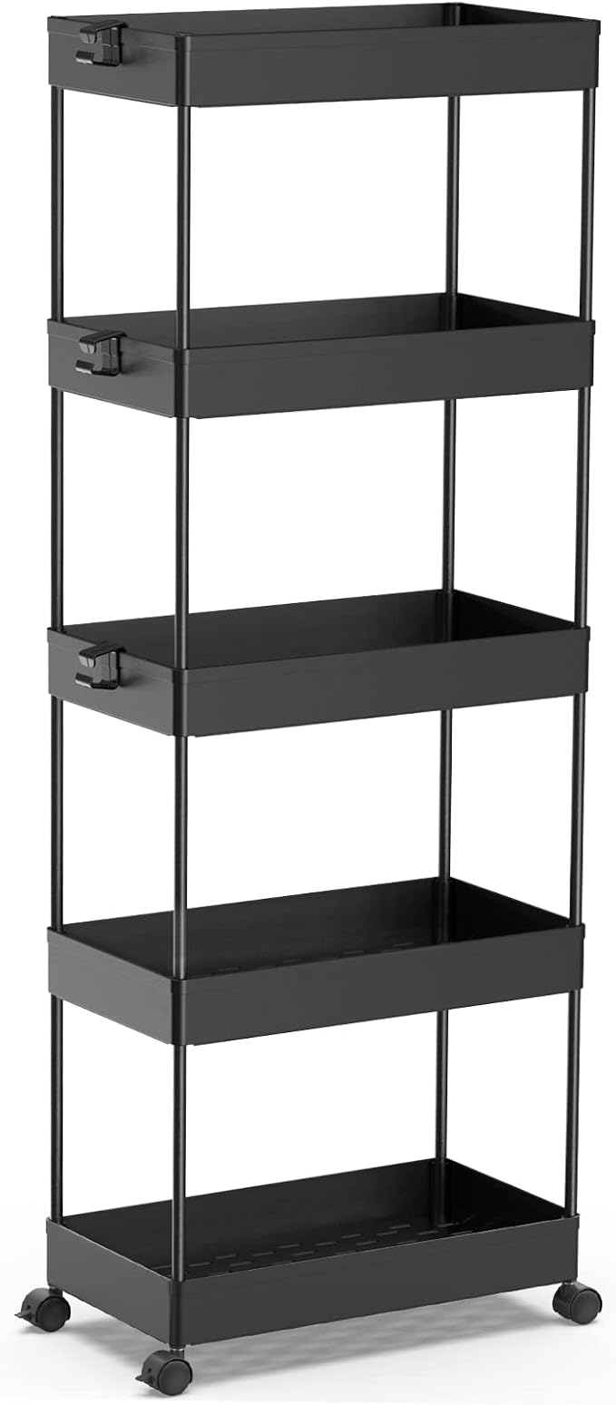 SPACEKEEPER 5-Tier Rolling Cart, Bathroom Storage Organizer Utility Cart by SPACEKEEPER