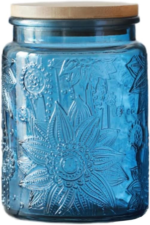 ANSQU Blue Glass Jar, 23.7 FL OZ Vintage Glass Canister by ANSQU