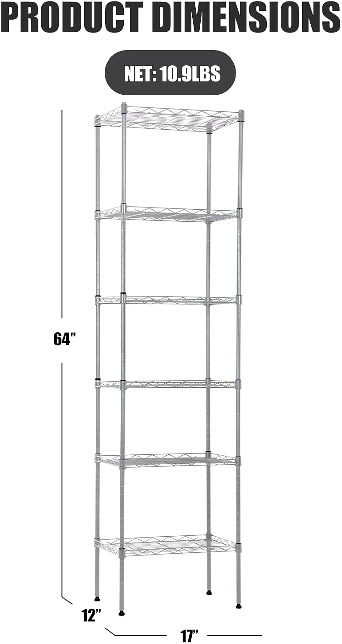 NChanmar 6-Tier Chrome Metal Shelving Unit Storage Shelves Heavy Duty Adjustable - Image 2
