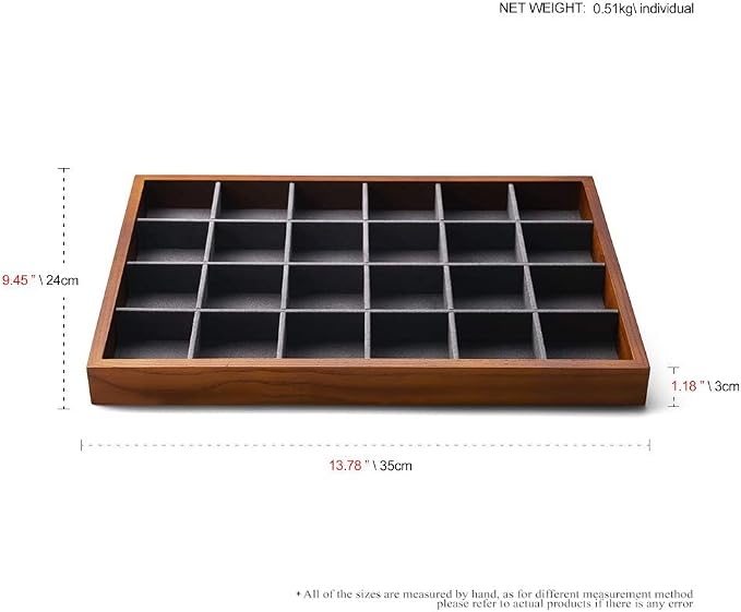 Oirlv 24 Grid Wood Jewelry Tray Microfiber Interior Jewelry Drawer Organizer - Image 7