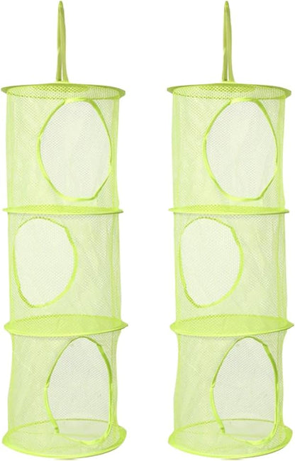 GSHLLO 2 Pcs Toy Storage Hanging Mesh 3 Compartment Organizer Net Stuffed by GSHLLO