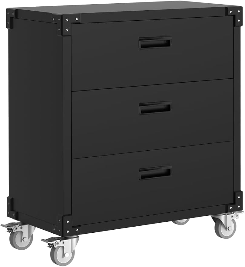Metal Storage Cabinet with 3 Drawers on Wheels, Heavy Duty Mobile Rolling Tool by Unknown