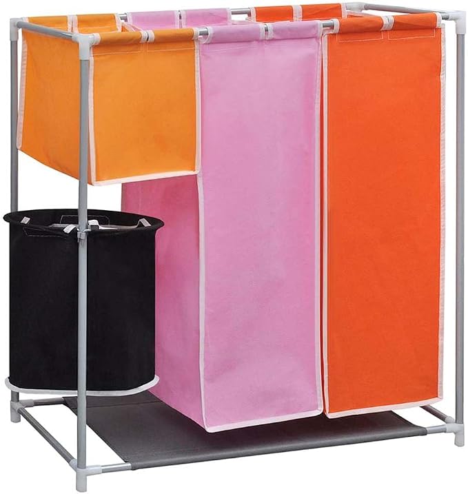 3-Section Laundry Sorter Hamper Set, Heavy Duty Iron Frame Laundry Organizer - Image 2