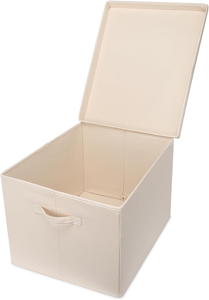 Foldable Storage Bins with Lids Cotton Canvas Rectangular Storage Box Ideal - Image 5
