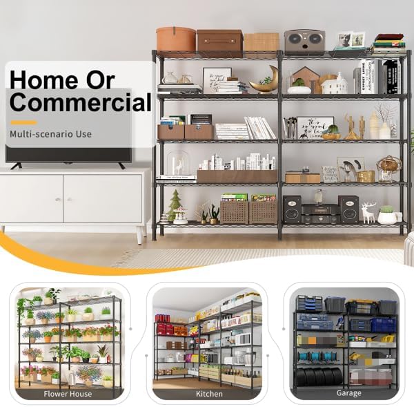 Black 5-Tier Double Row Adjustable Display Rack – Heavy Duty Iron Shelving Unit - Image 2