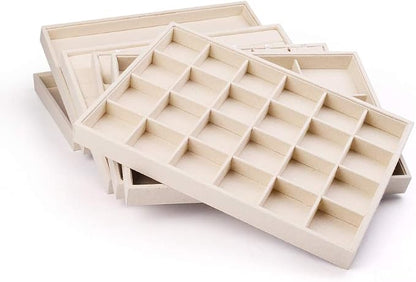 Oirlv Stackable Linen Jewelry Tray Adjustable 24 Grid Jewelry Storage Case - Image 5