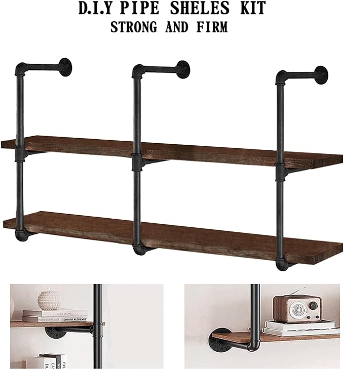 HITOMEN Industrial Iron Pipe Shelves, 3 Set 3-Tier, DIY Open Bookshelf Bookcase - Image 5