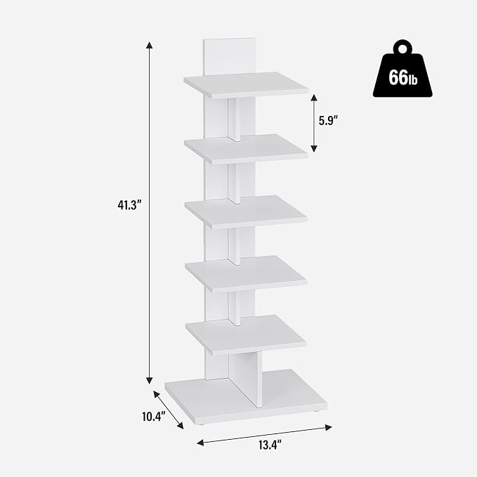 TUTOTAK Book Shelf, Narrow Spine Bookshelf, 6-Tier Bookcase - Image 2