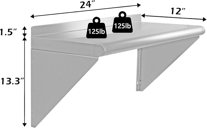 12''x24'' Wall Mounted Stainless Steel Shelf NSF Commercial Metal Wall Mount - Image 3