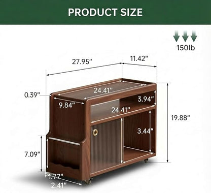 Side Table with Storage, Solid Wood Rolling End Table - Image 2