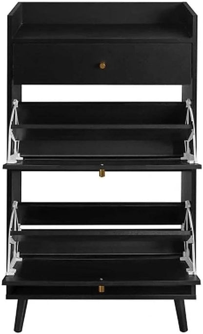 9.4" Ultra Slim Black Shoe Storage Organizer Set of 2 Arched Rattan Shoe Cabinet - Image 6