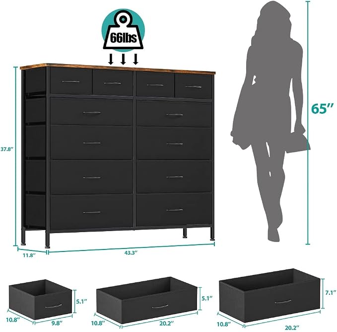 Large Dresser for Bedroom with 12 Deep Drawers, Tall Fabric Drawer Dresser - Image 3