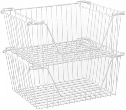 Stackable Wire Metal Baskets Cabinet Organizer Sturdy Metal Wire Pantry Freezer by blitzlabs