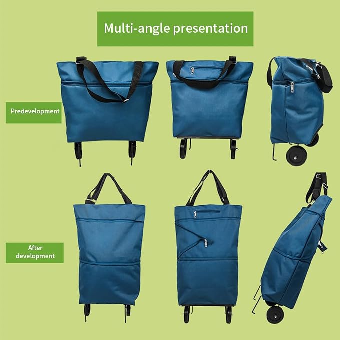 Collapsible Shopping Cart with 360° Swivel Wheels, Reusable Foldable Tote - Image 6