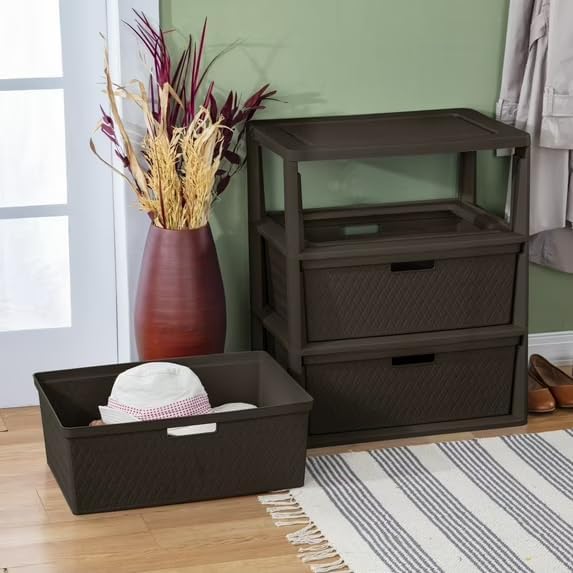 Wide 3 Drawer Tower, Plastic Storage Organizer - Image 2