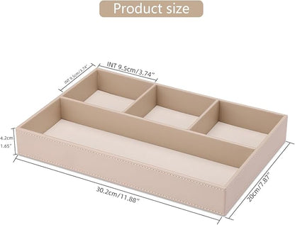 KINGFOM 4-Slot Leather Drawer Tray Desk Stationery Sundries Organizer Storage - Image 2