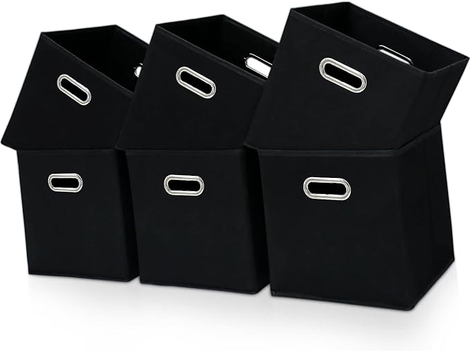Black Fabric Cubby Storage Bins, Cube Organizer Bin Foldable Storage Boxes by Yunkeeper