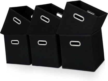 Black Fabric Cubby Storage Bins, Cube Organizer Bin Foldable Storage Boxes by Yunkeeper