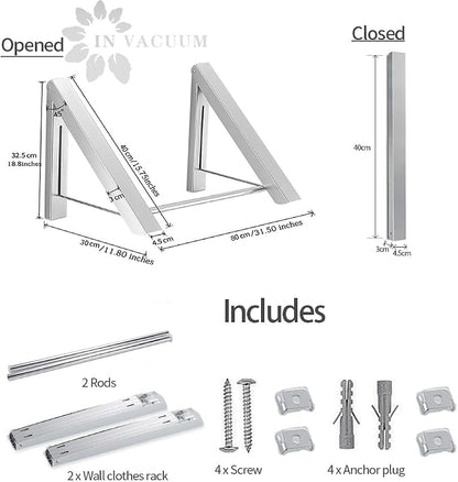 Laundry Drying Rack, Wall Mounted Retractable Clothes Hanger, Aluminium Home - Image 6
