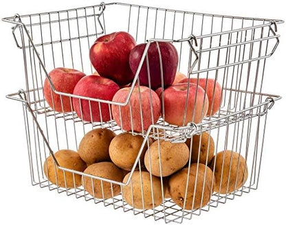 Stackable Wire Metal Baskets Storage Bins Fruit Vegetable Organization Pantry - Image 6