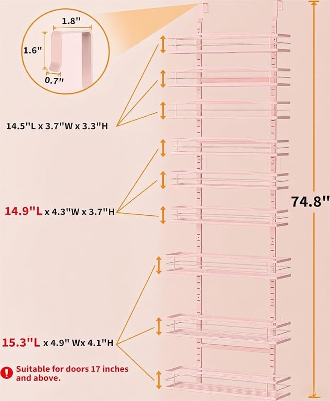 Moforoco Pink 9-Tier Over The Door Pantry Organizer, Pantry Organization and - Image 2