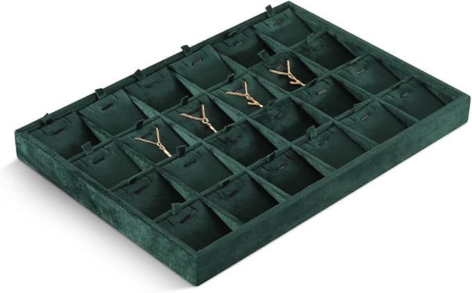 Velvet Necklace Display Tray, Stackable 24 Grid Insert Pendant Necklaces - Image 4