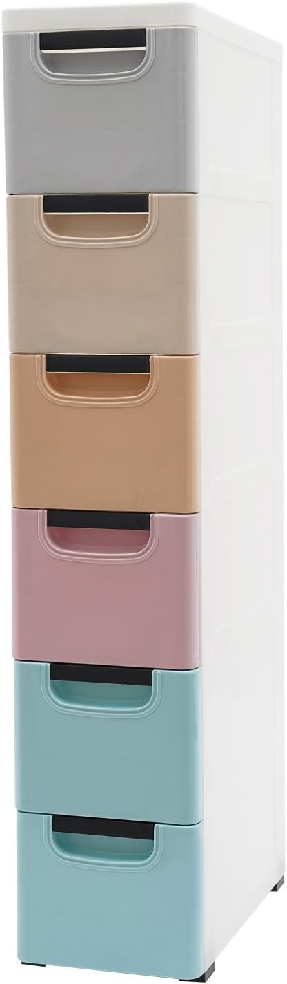 6 Drawers Plastic Storage Cabinet, Mobile Slim Utility Cart on Wheels, by CURIEUYU