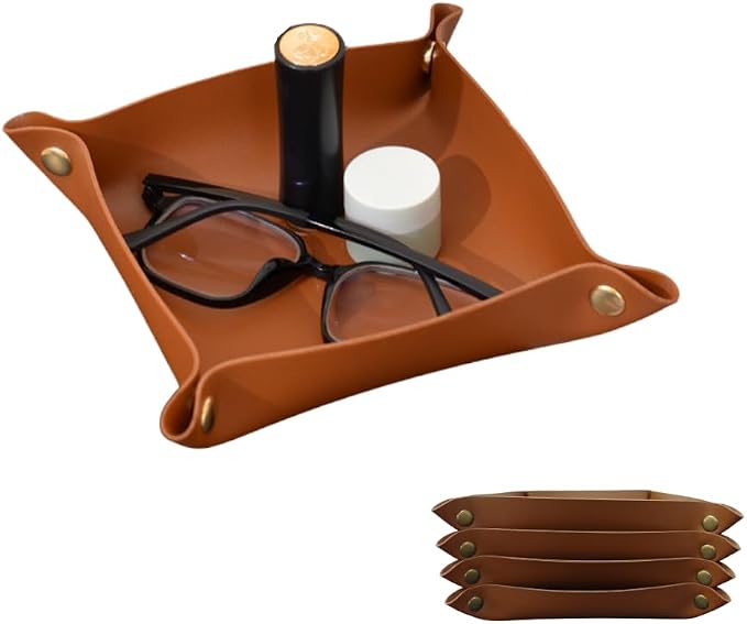 4-Pack Foldable PU Leather Jewelry Valet Tray – Catchall Organizer by Unknown