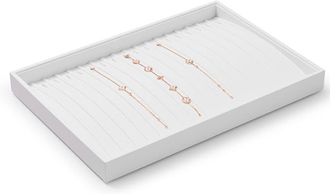 Oirlv Premium White Leather Stackable Jewelry Tray 18 Gird Necklace Bracelet - Image 5