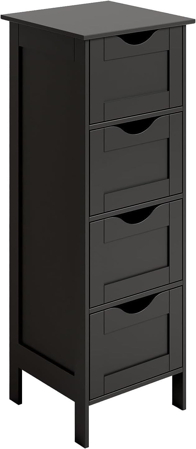 Bonnlo Slim Bathroom Floor Cabinet, 4-Drawer Wooden Freestanding Storage Unit by Bonnlo