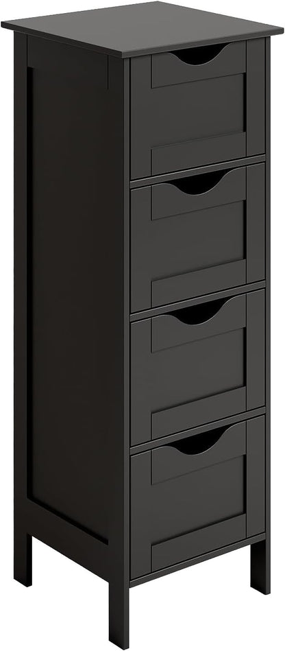 Bonnlo Slim Bathroom Floor Cabinet, 4-Drawer Wooden Freestanding Storage Unit by Bonnlo