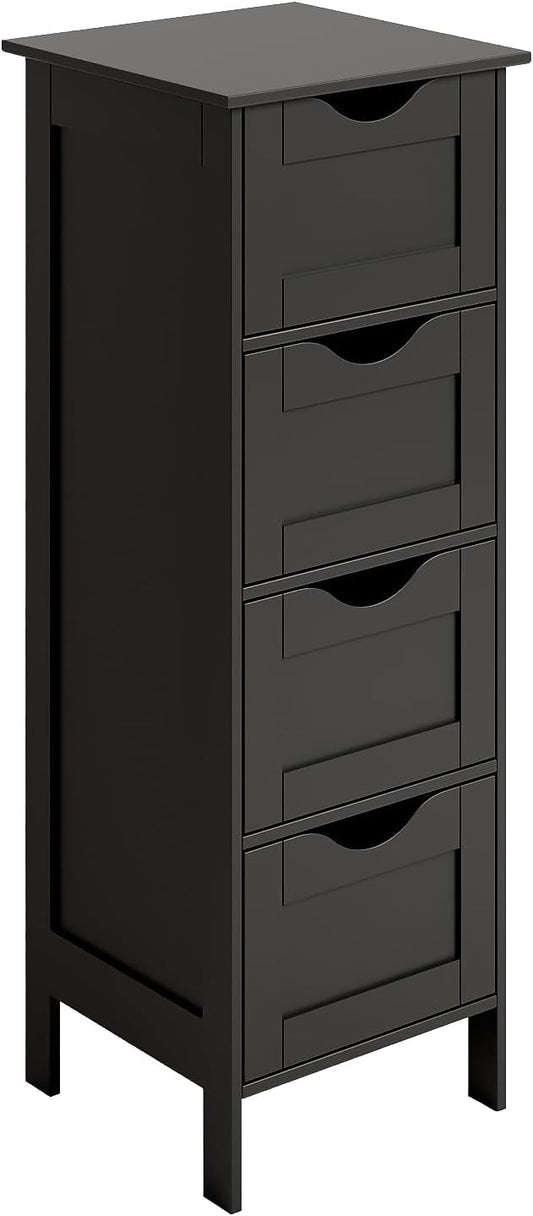 Bonnlo Slim Bathroom Floor Cabinet, 4-Drawer Wooden Freestanding Storage Unit by Bonnlo