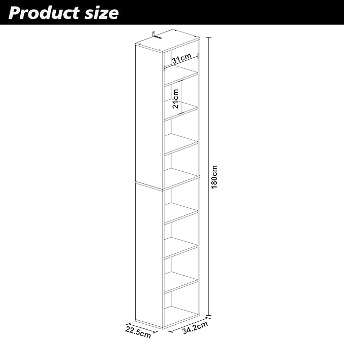 Panana 8 Tier Storage Shelf Bookcase, Slim Organizer Shelves Cabinet Tall - Image 3