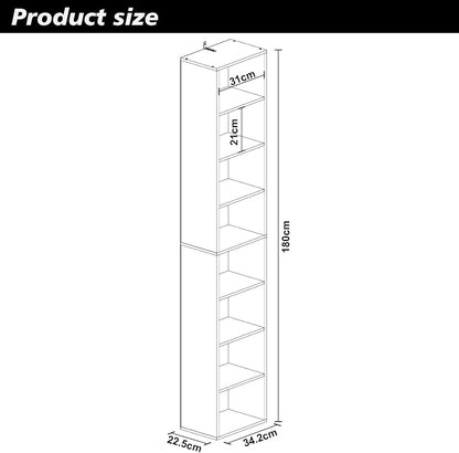Panana 8 Tier Storage Shelf Bookcase, Slim Organizer Shelves Cabinet Tall - Image 3
