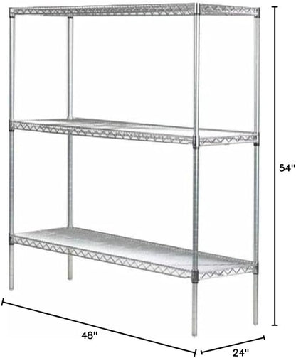 Omega 24" Deep x 48" Wide x 54" High 3 Tier Chrome Starter Shelving Unit - Image 2