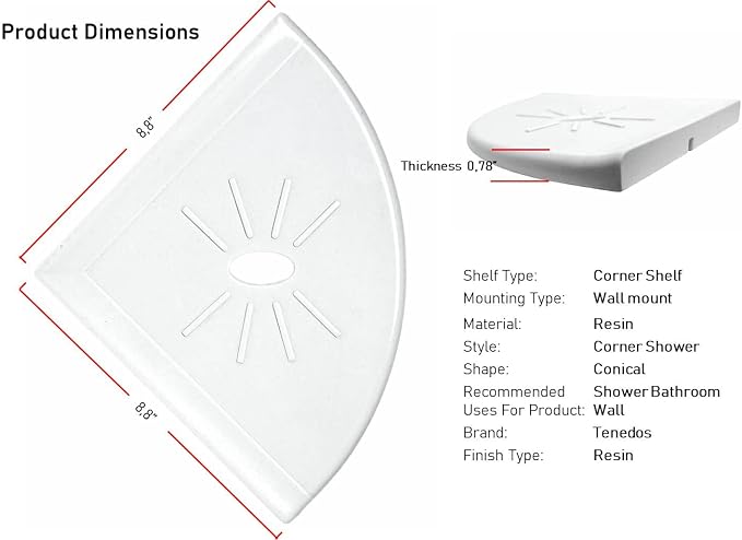 Tenedos Resin Decor 8 Inches Corner Shower Shelf – White Flatback 9x9 Wall - Image 2